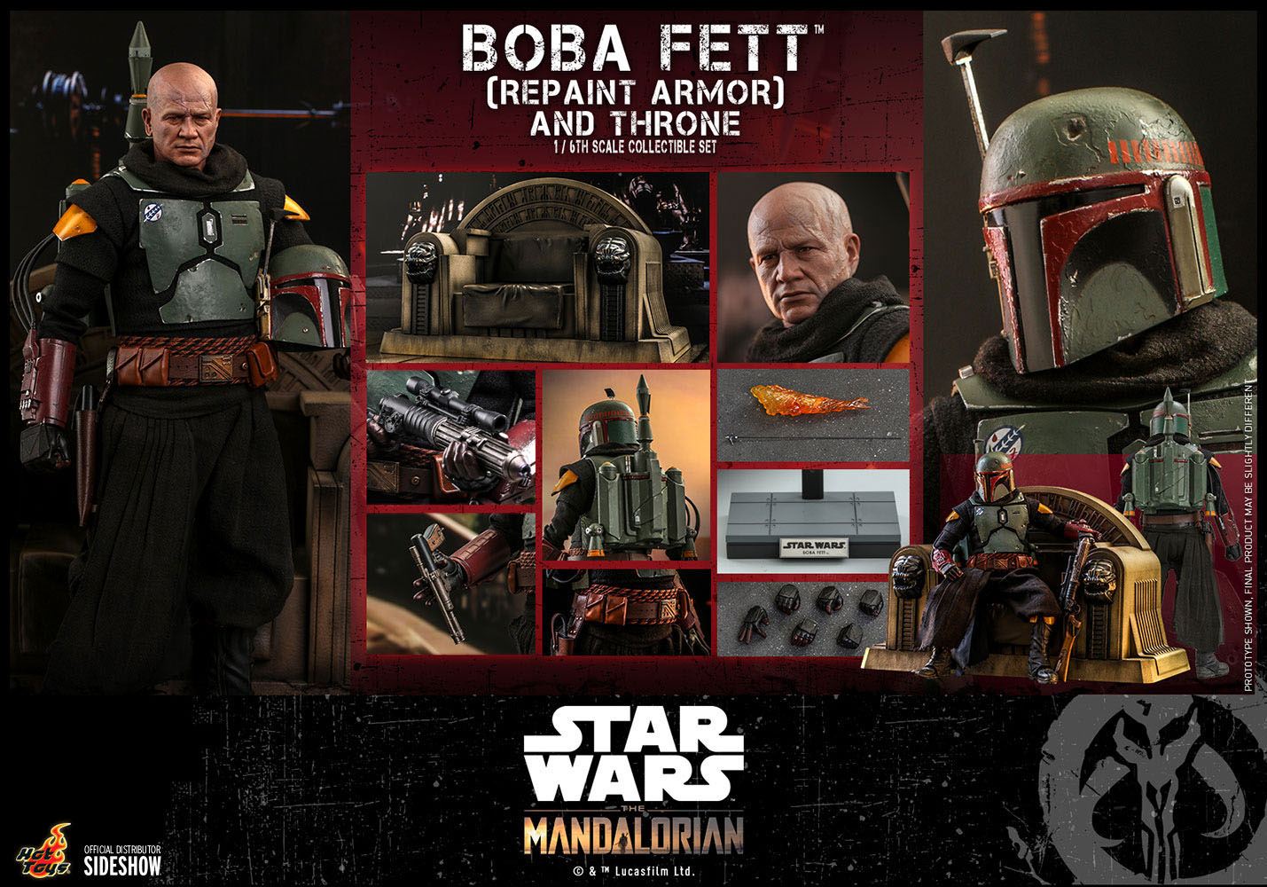 Star Wars The Mandalorian Actionfigur 1/6 Boba Fett (Repaint Armor) and Throne 30 cm HOT908858 4895228608802